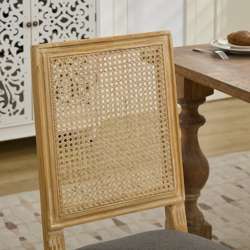 Gray Dining Chair Kitchen Chair Upholstered Chair Side Chair Reception Chair Set of 2 with Rattan Backrest