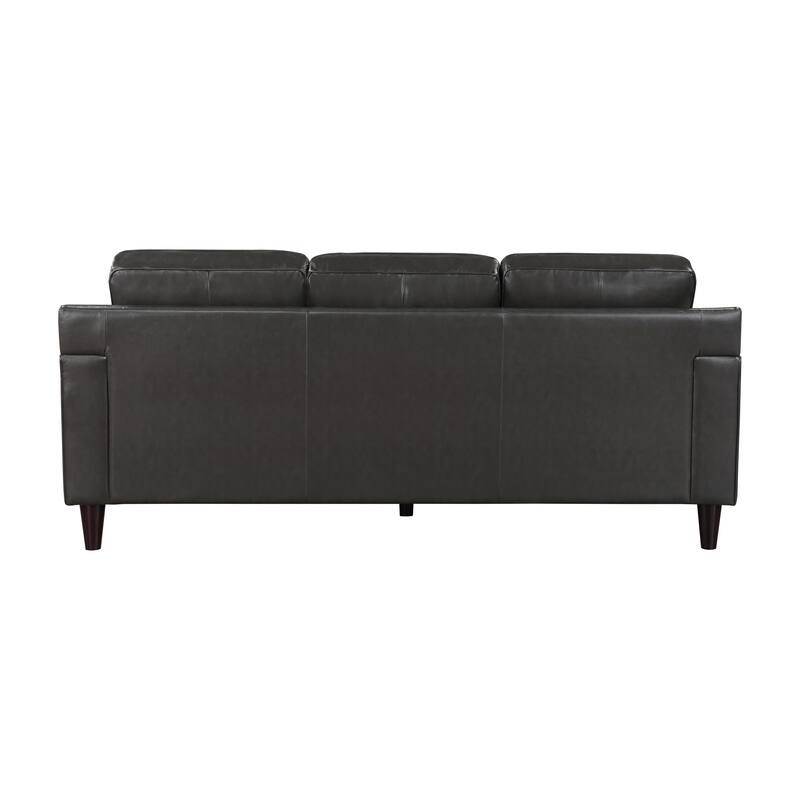 Richie 83 Inch Sofa, Gray Top Grain and Faux Leather, Brown Solid Wood