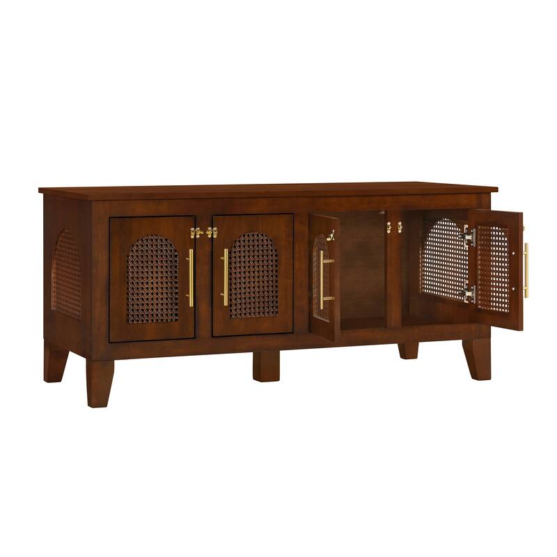 Christopher Knight Home - 47"W Rubber Wood Dog Crate Cabinet with Rattan Doors & Storage