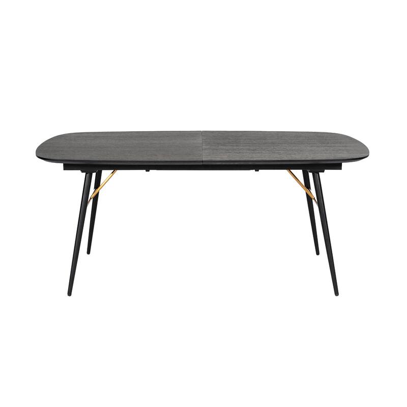 Belo Dining Table, Extendable 71-91 Inch Curved Top, Black Oak, Gold