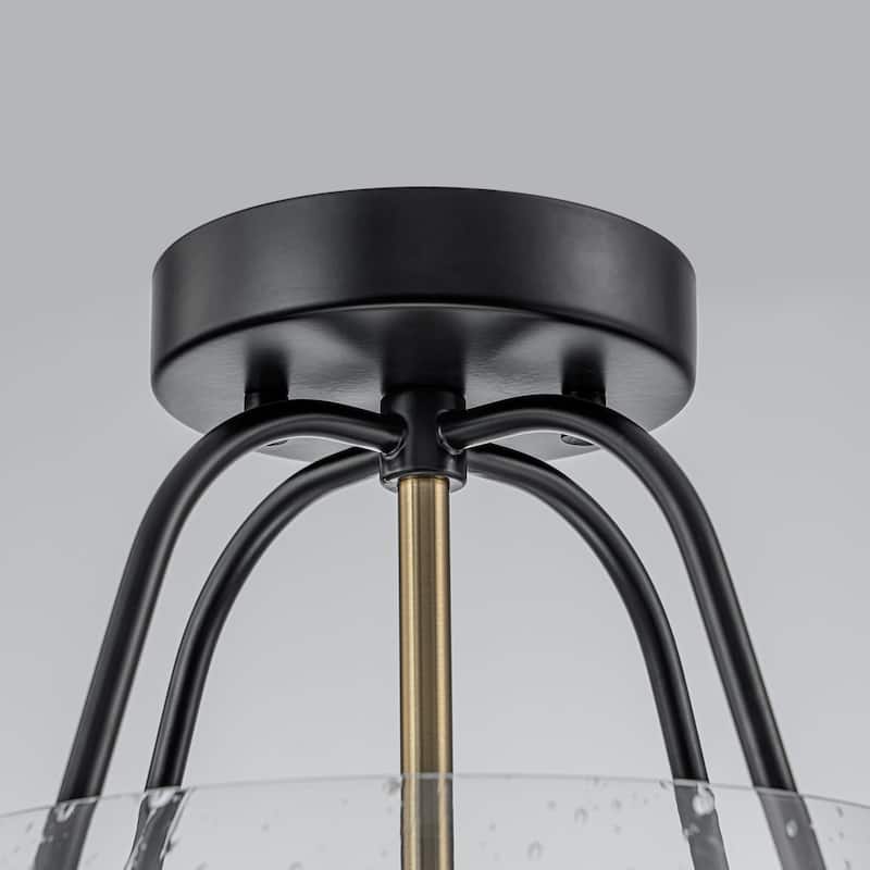 Industrial 1-Light Farmhouse Black Seeded Glass Semi Flush Mount