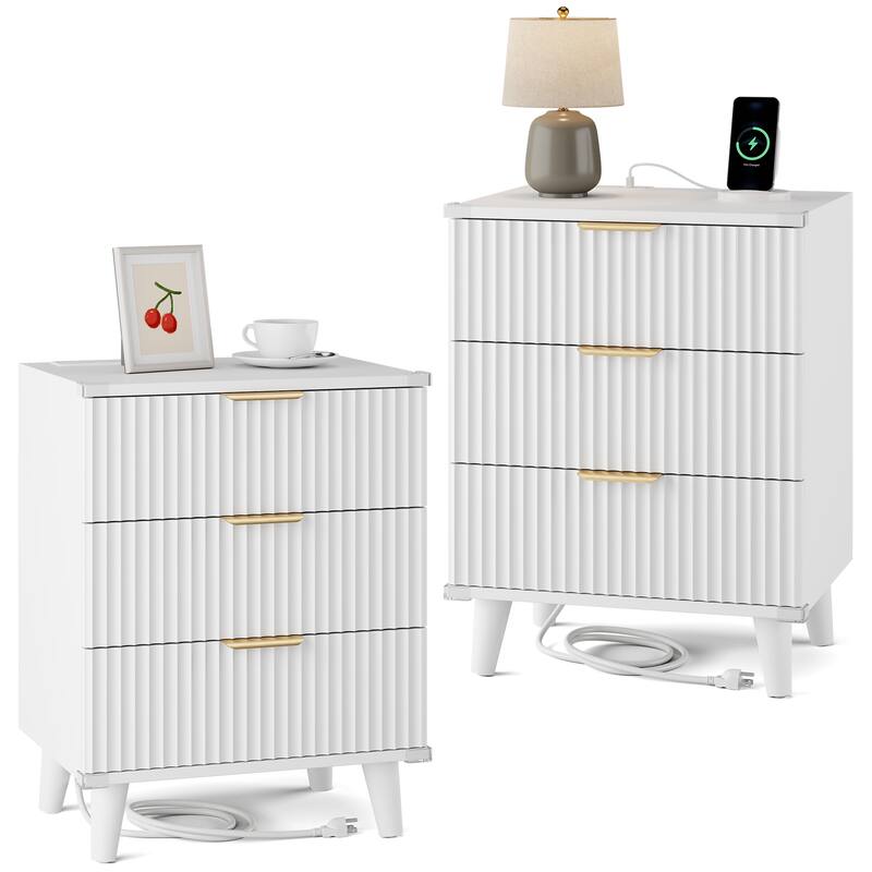 3 Drawer Dresser for Bedroom Nightstand with Charging Station