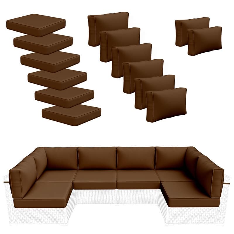 14 Piece Outdoor Furniture Replacement Cushions,Patio Seat Cushions - Coffee