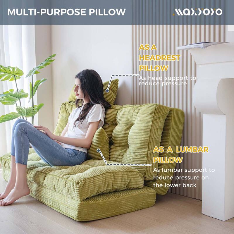Corduroy Bean Bag Bed Tufted Folding Sofa Bed with Pillows