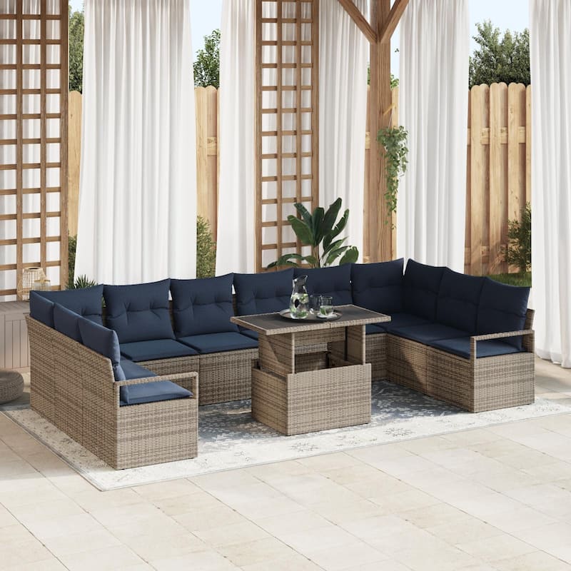 vidaXL 11 Piece Garden Sofa Set with Cushions - 135.4×69.7×27.2 - Grey