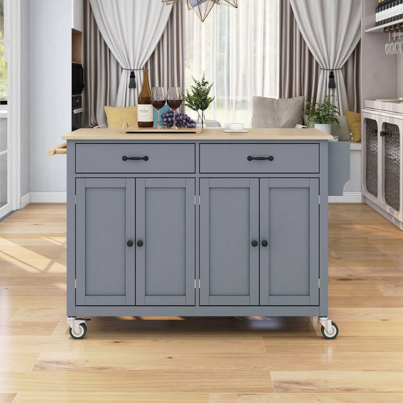 Kitchen Island Cart with Solid Wood Top and Locking Wheels