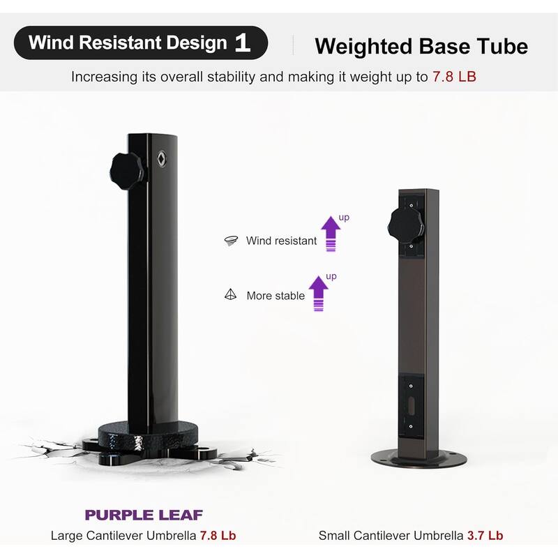 PURPLE LEAF Luxurious Design Square Patio Cantilever Umbrellas with Base UV50+ Fade Resistant