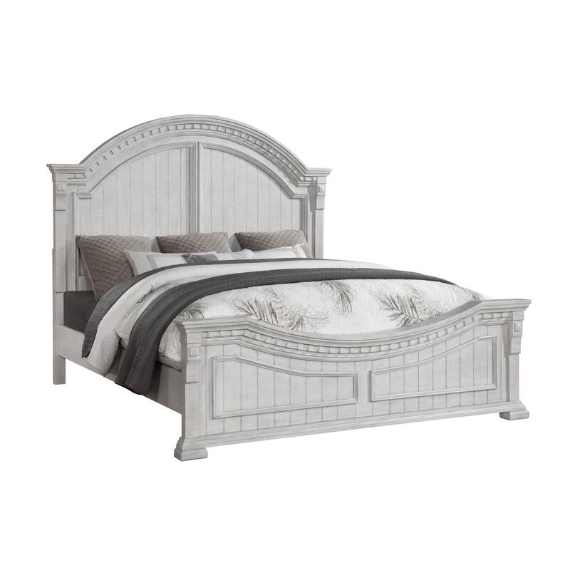 Faith Timeless Transitional Bed Elegant Headboard and Durable Design - Antique White - Queen