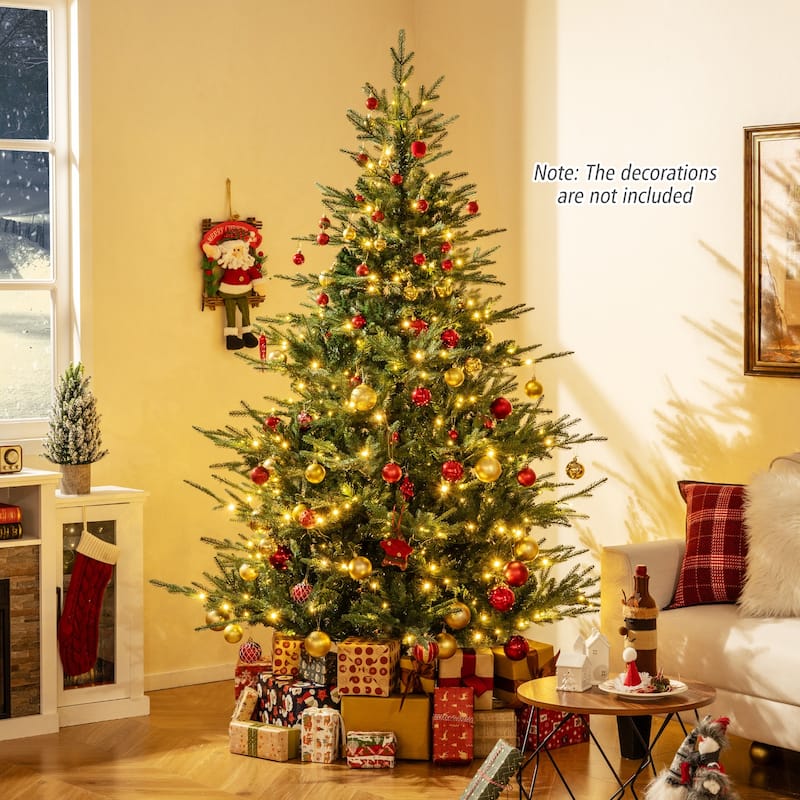 Gymax Pre-Lit Artificial Christmas Tree Hinged Xmas Tree w/ PVC & PE