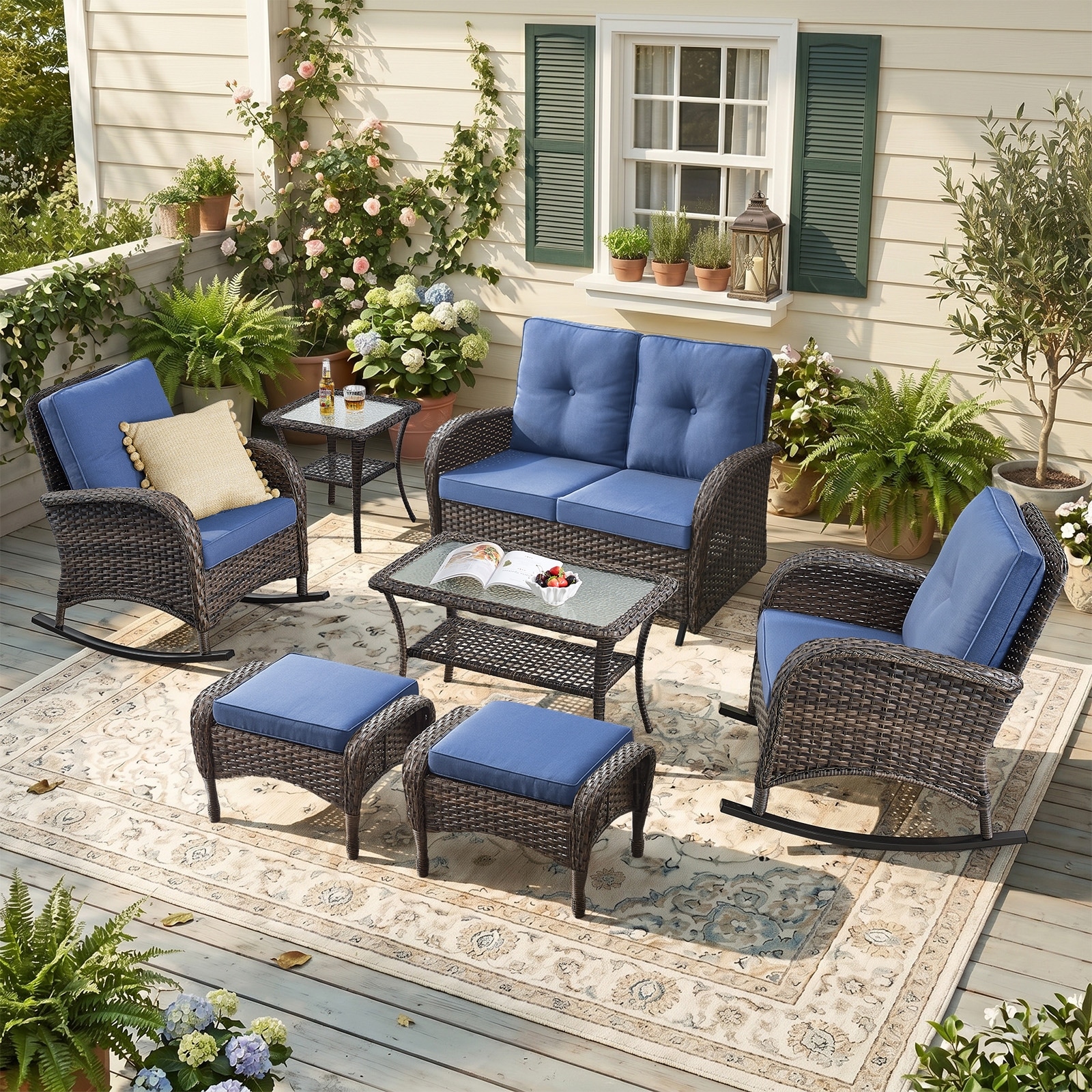 Meyreso 2-Seat Handwoven Wicker Patio Sofa Set with 3.5-Inch Thick Cushions