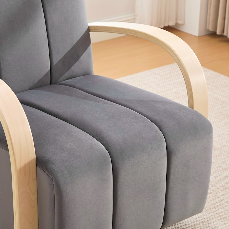 Modern Upholstered 360° Swivel Accent Chair with Solid Wood Armrests and Comfy Lounge Reading Chair, Single Sofa Armchair
