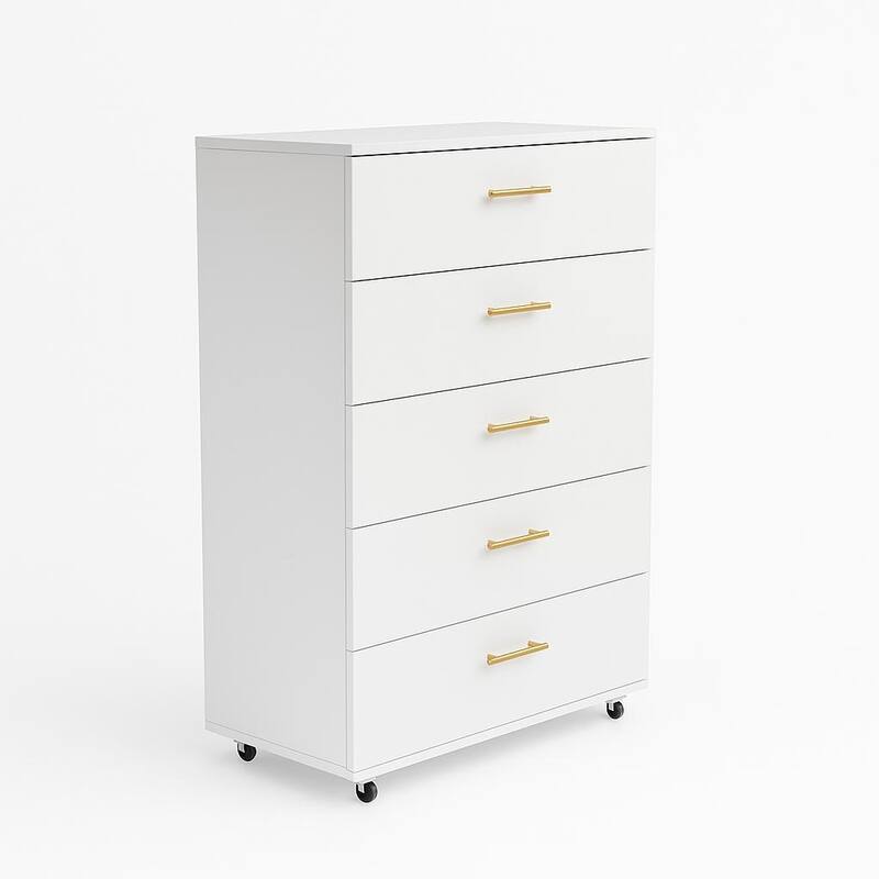 5 Drawer Dresser on Wheels Rustic Brown Rolling Chest of Drawers Storage Cabinet for Bedroom Closet, Wide Drawer Organizer