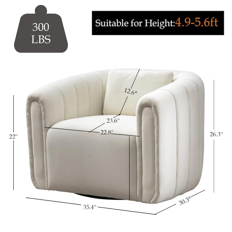 Ebello Oversize Velvet Swivel 360° Rotation Barrel Comfy Round Armchair With Plump Pillow Suitable For Living Room Bedroom