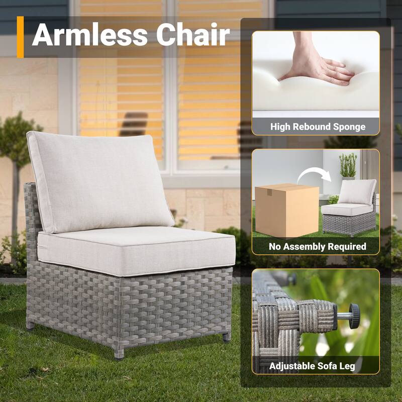 HOOOWOOO 13-piece Grey Wicker Rattan Patio Outdoor Sectional Set with Fire Pit