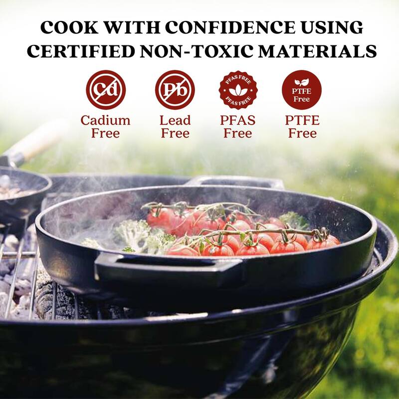 Alva Nori 11" Enameled Cast Iron Griddle Pan, Naturally Nonstick Grill Pan