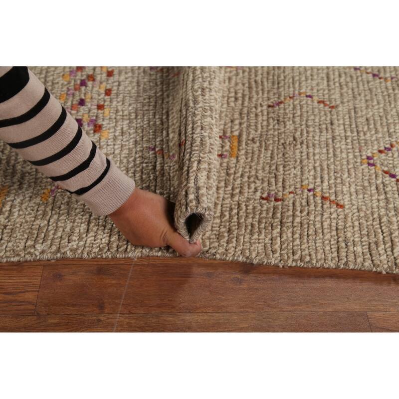 Earth Tone Moroccan Oriental Area Rug Handmade Wool Carpet - 5'7"x 8'10"