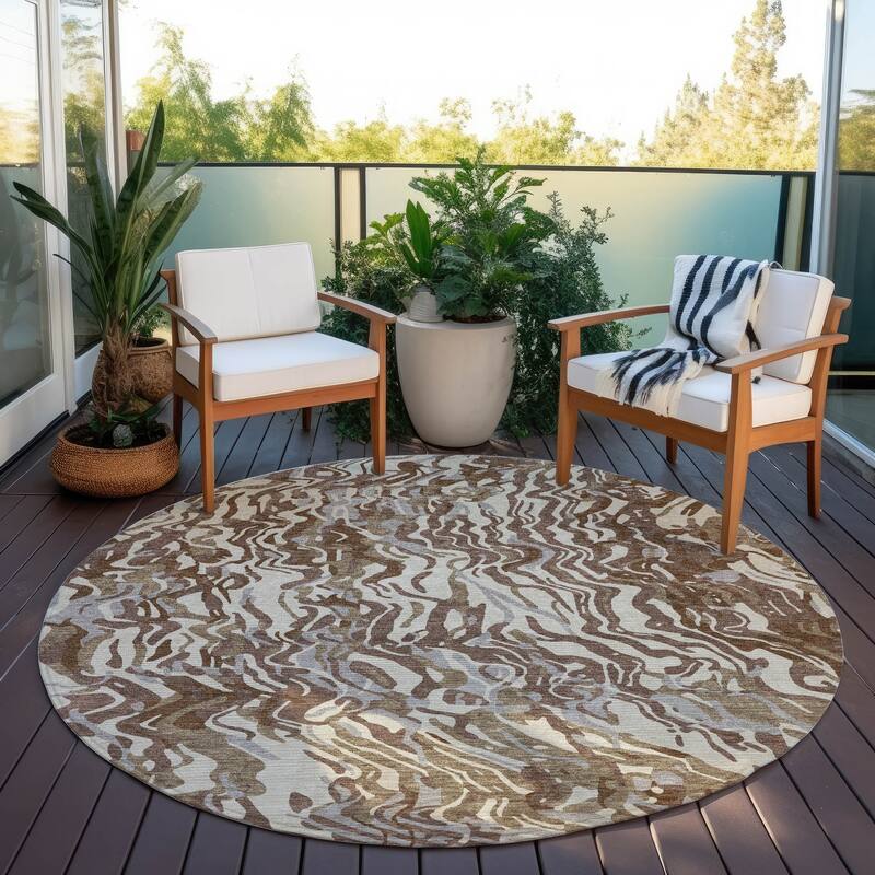Machine Washable Indoor/ Outdoor Abstract Flow Chantille Rug