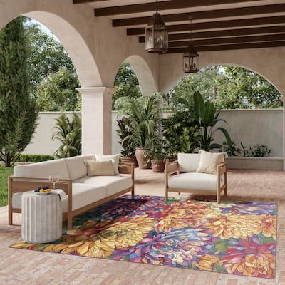 Nourison Color Splash Indoor/Outdoor Multicolored Floral Area Rug