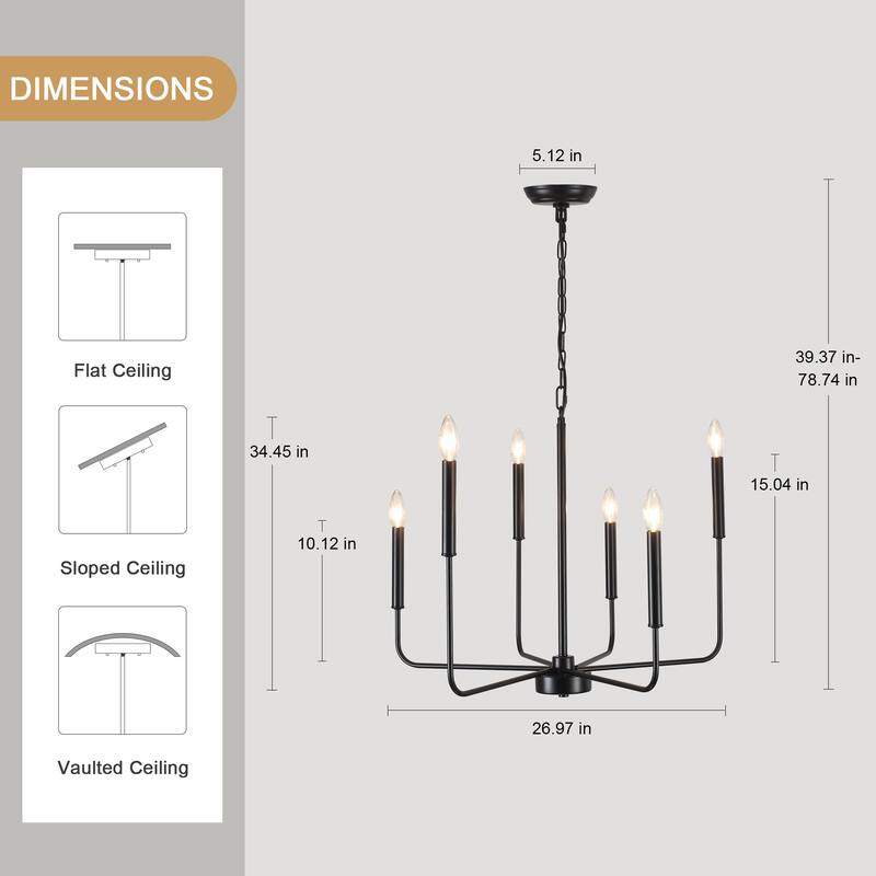 6-Light Candlestick Hanging Linear Chandelier Lighting Ceiling Light for Kitchen Island