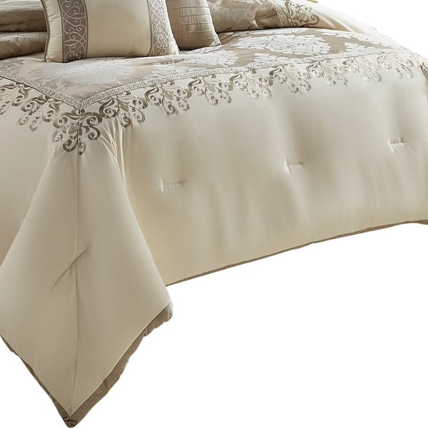10 Piece King Polyester Comforter Set With Damask Print Cream And Gold Overstock 32006757 *all links on this page are affiliate links, meaning i get commissions for purchases made through those links on this page at no additional cost to you. usd
