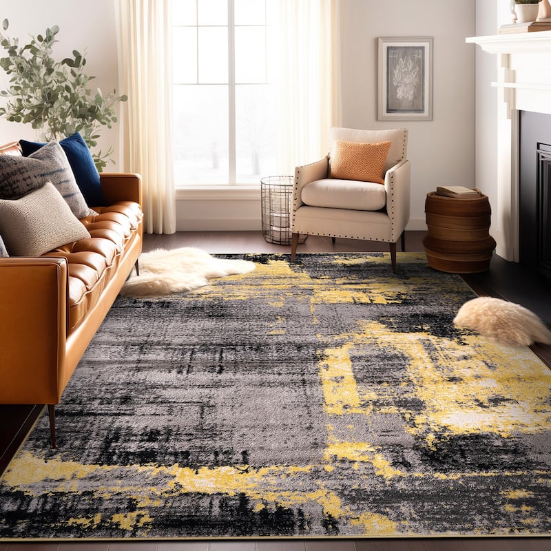 World Rug Gallery Modern Abstract Design Black Area Rug