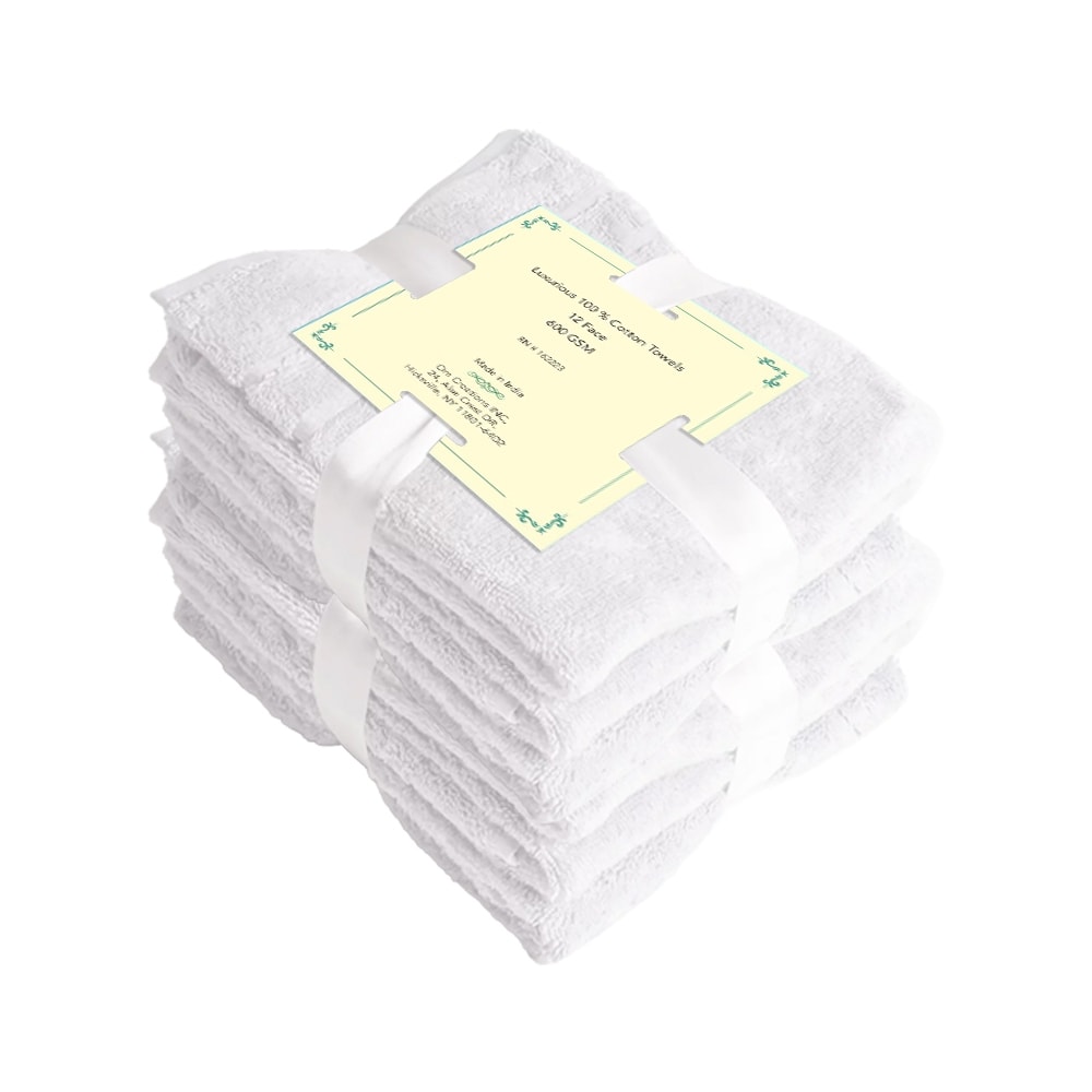Cotton Washcloths - Pack of 12-600 GSM Soft & Absorbent, Quick-Drying, for Beach Houses, Hotels, and Rental Properties