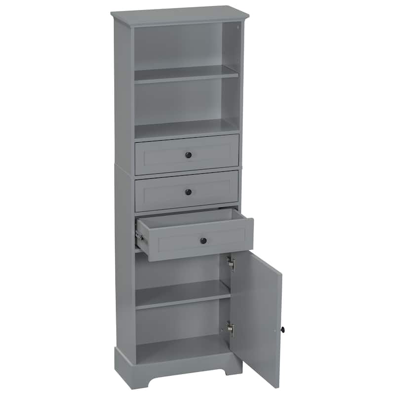 Tall Storage Cabinet with 3 Drawers and Adjustable Shelves