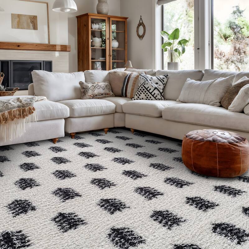 Scandinavian Arrow Shag Rug - Modern Look - Anthracite Dark Gray - Easy Maintenance