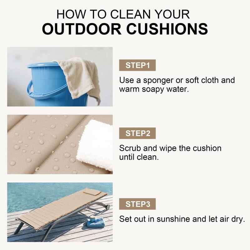 Outdoor Chaise Lounge Cushion Quilted Patio Sun Lounger Pad with Straps