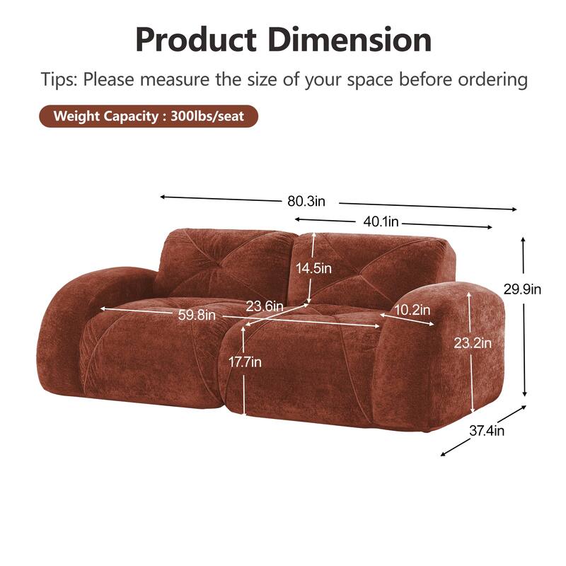 Velvet Tufted Loveseat Sofa Modular Couch, Boneless Deep Seat 2-Seater Couch, Available with/without Ottoman