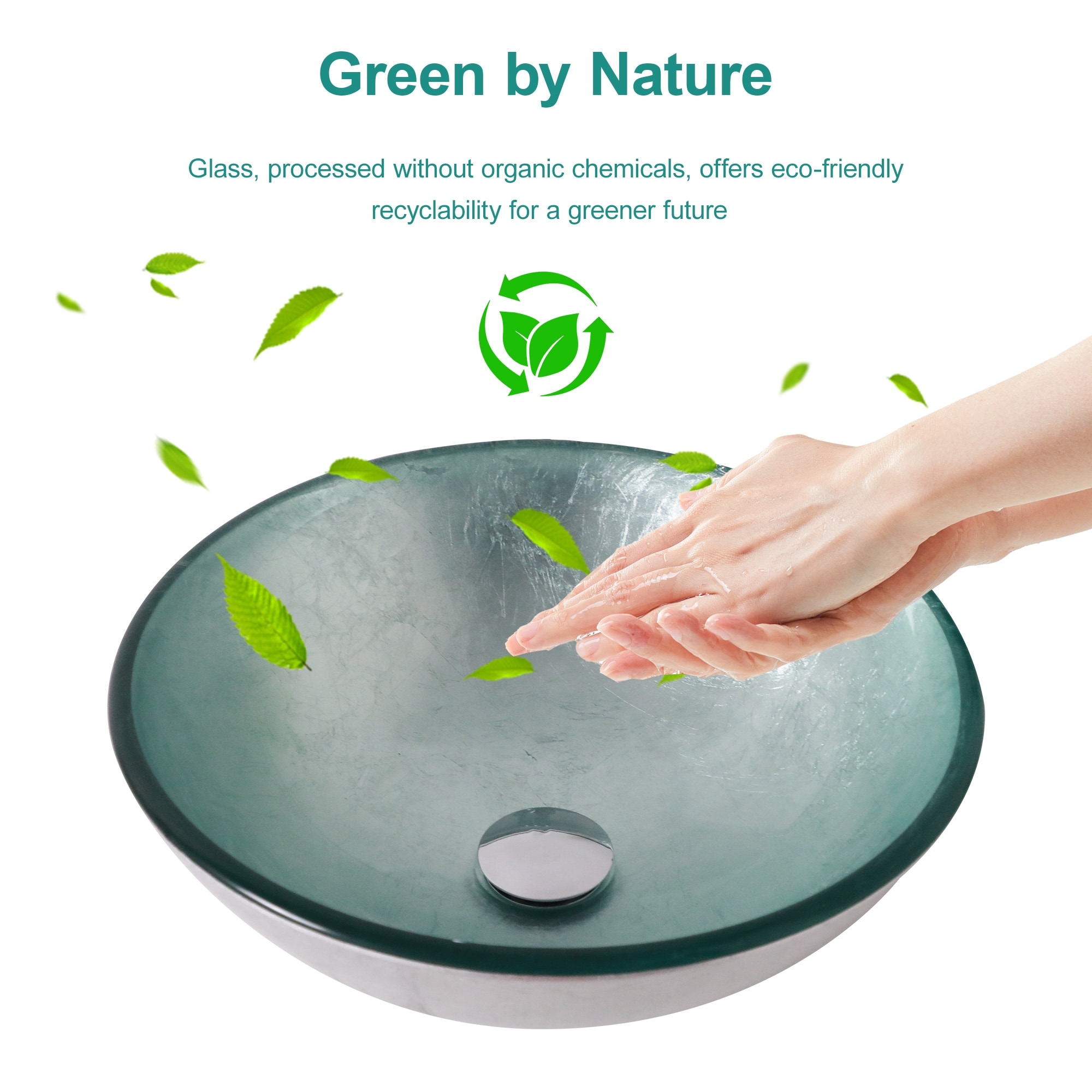 Bathroom Artistic Tempered Glass Vessel Bathroom Sink with Pop-up Drain