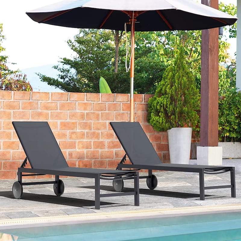 Futzca 2 PCS Outdoor Chaise Lounges Chair with Wheels and 5 Adjustable Position