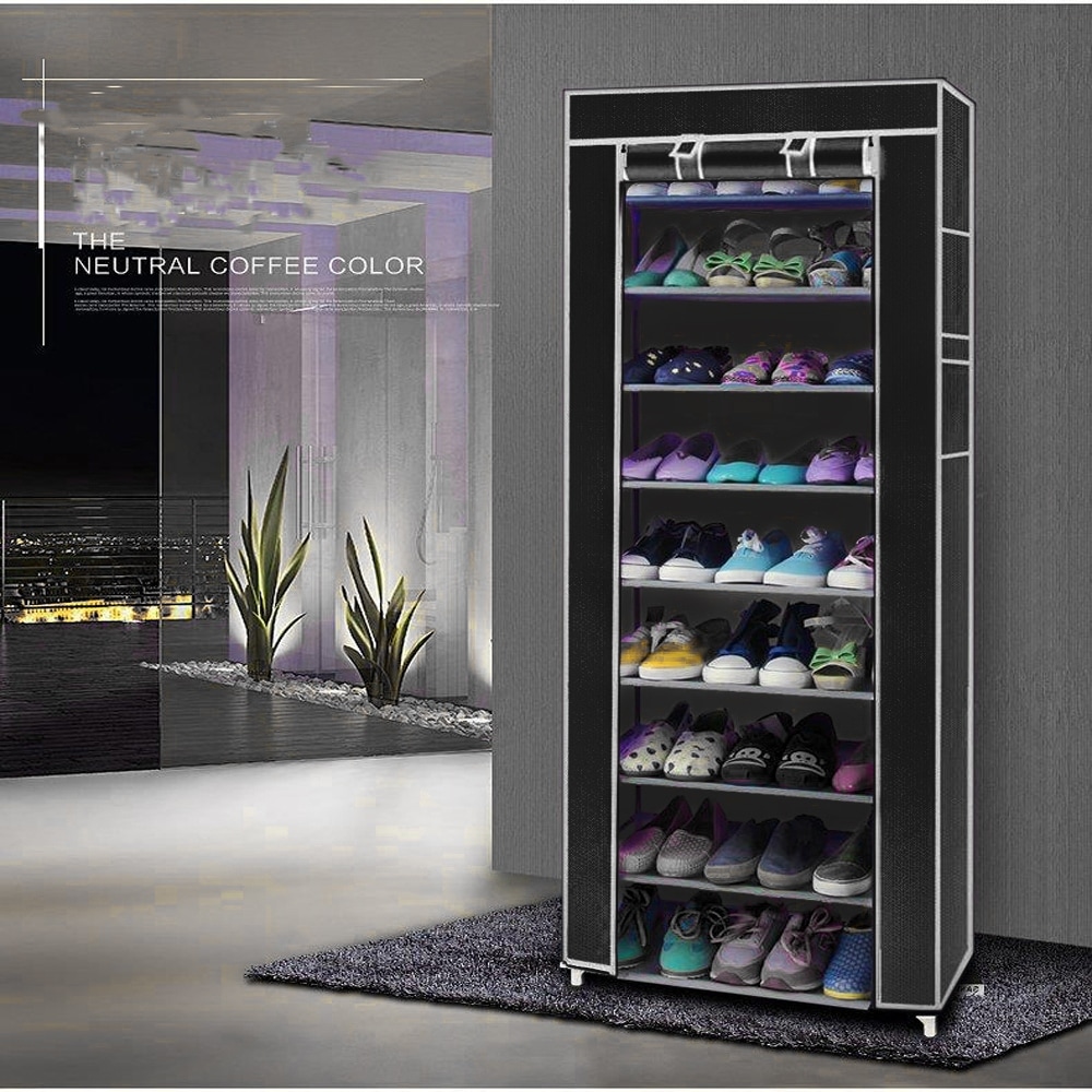 10 Tiers Portabl Storage Closet Organizer Shoe Rack Cover 3 Colors
