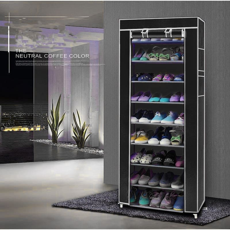 10-Layers Room-saving Non-woven Fabric Shoe Rack Black
