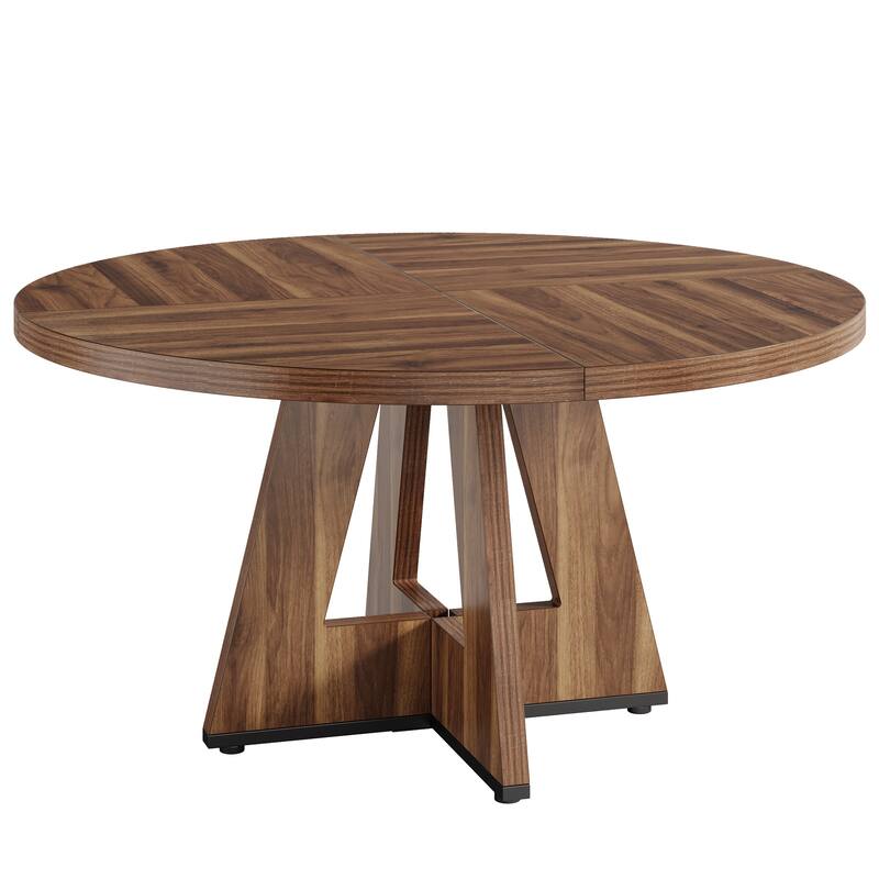 47" Round Farmhouse Dining Table -Wood Kitchen Table for 4, Cross Base Wooden Dinner Table for Dining Room, Breakfast Nook