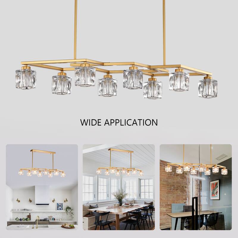 Modern 8-Light Crystal Chandelier Matte Gold Industrial Metal Chandelier, for Dining Room Kitchen, Living Room