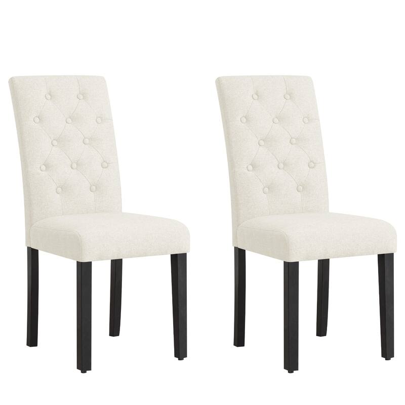 Subrtex Linen Parsons Upholstered Button Dining Chair (2-Pack) - White