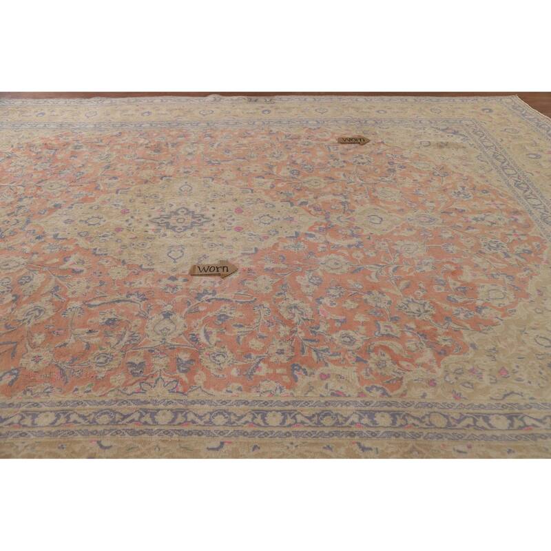Hand Knotted Oriental 100% Wool Carpet Traditional Floral Coral Mashad Area Rug - 12' 7'' X 9' 3''