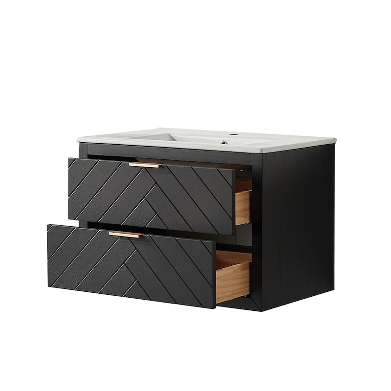 GDFStudio - Modern 30" Wall-Mounted Bathroom Vanity with Engineered Carrara Marble Top & Integrated Sink, Fully Assembled