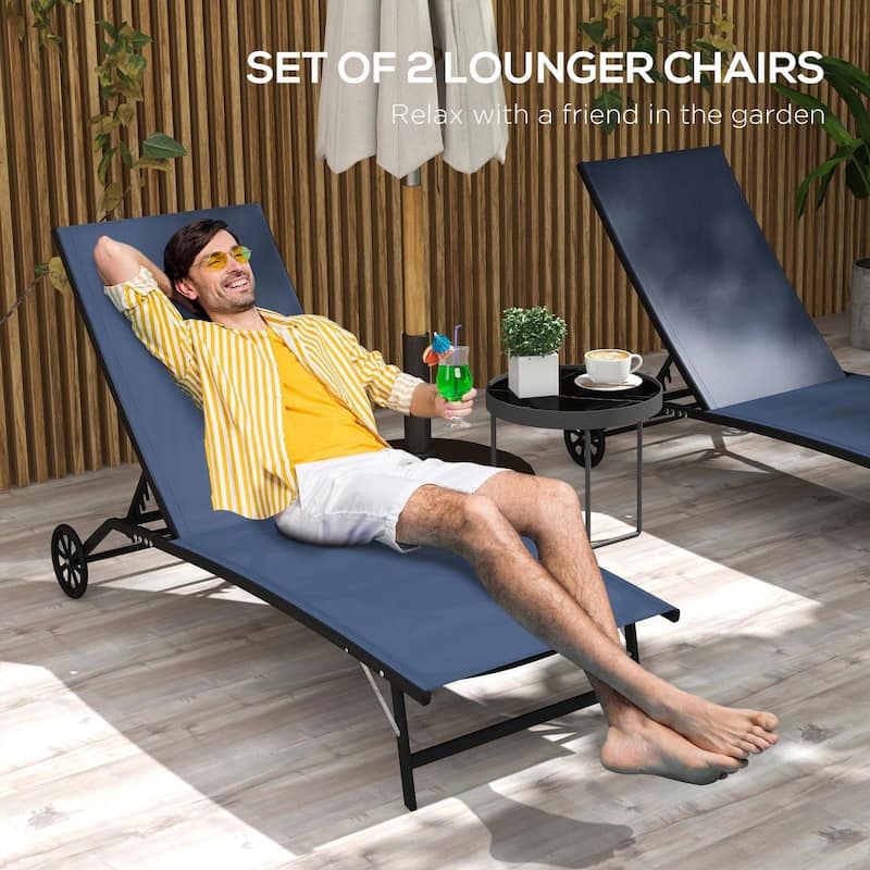 2PCS Outdoor Chaise Lounge Chairs with 5 Level Adjustable Backrest