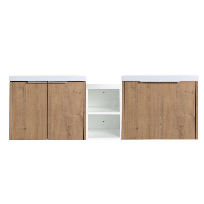 60 Inch Bathroom Vanity with Soft Close Doors, Resin Sink, Ample Storage and Matching Small Shelves (KD Packing)