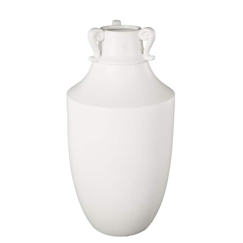 Ceramic Sleek Amphora Vase with Scroll Handles - White - Roche River Decor - 9"W x 9"L x 18"H