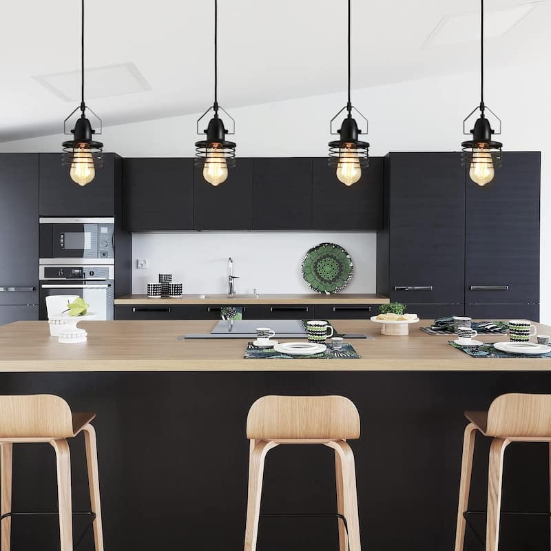 Industrial Black Pendant Light Metal Cage Pendant Lights Dining Room Hanging Lighting,Spring Shade,E26 Bulb(1 Light)