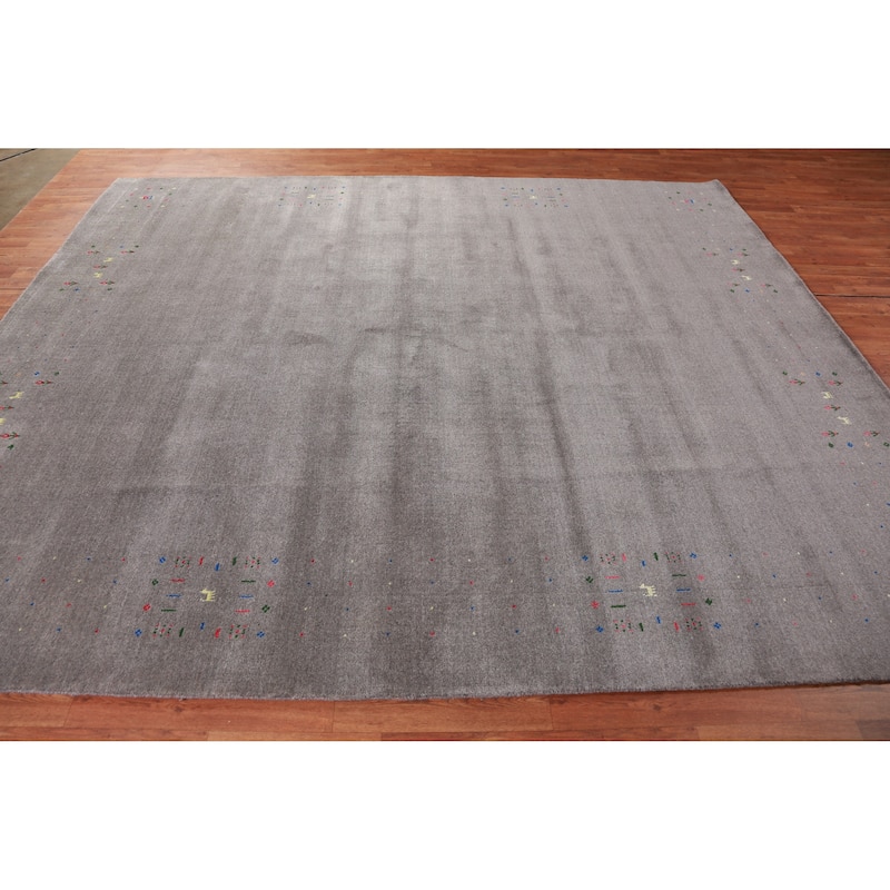 Hand Knotted Oriental 100% Wool Carpet Tribal Animal Pictorial Greys & Charcoal Gabbeh Area Rug - 10' 1'' X 8' 5''