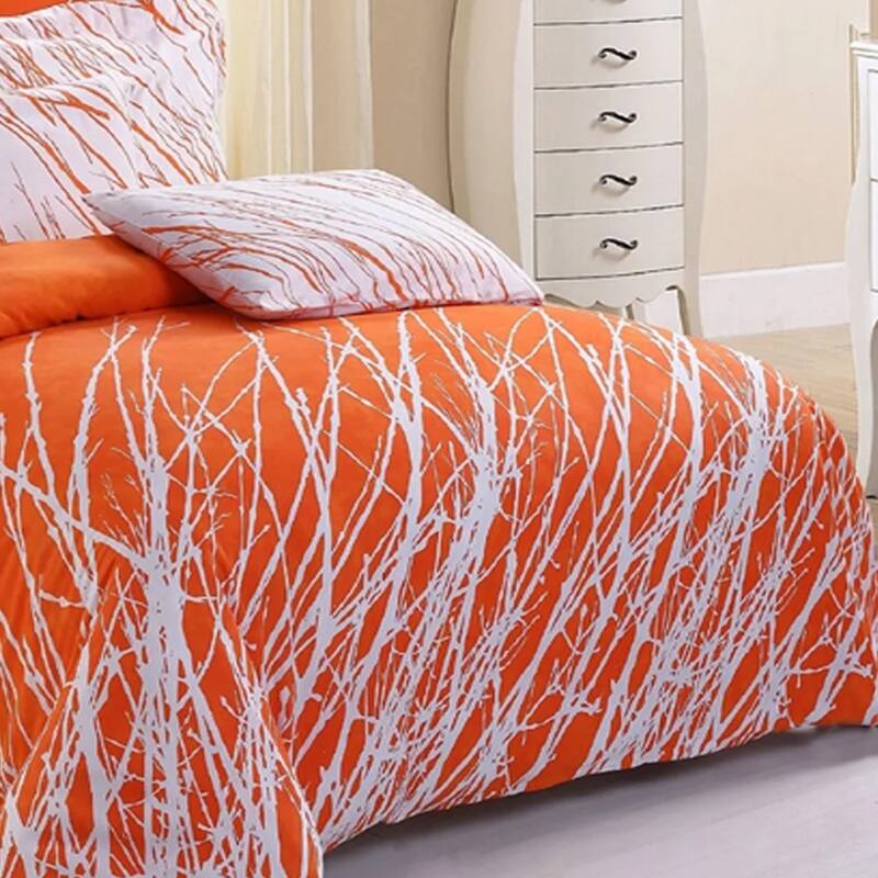5pc Queen Bedding Duvet Cover Set Tree Branches Orange On Sale Bed