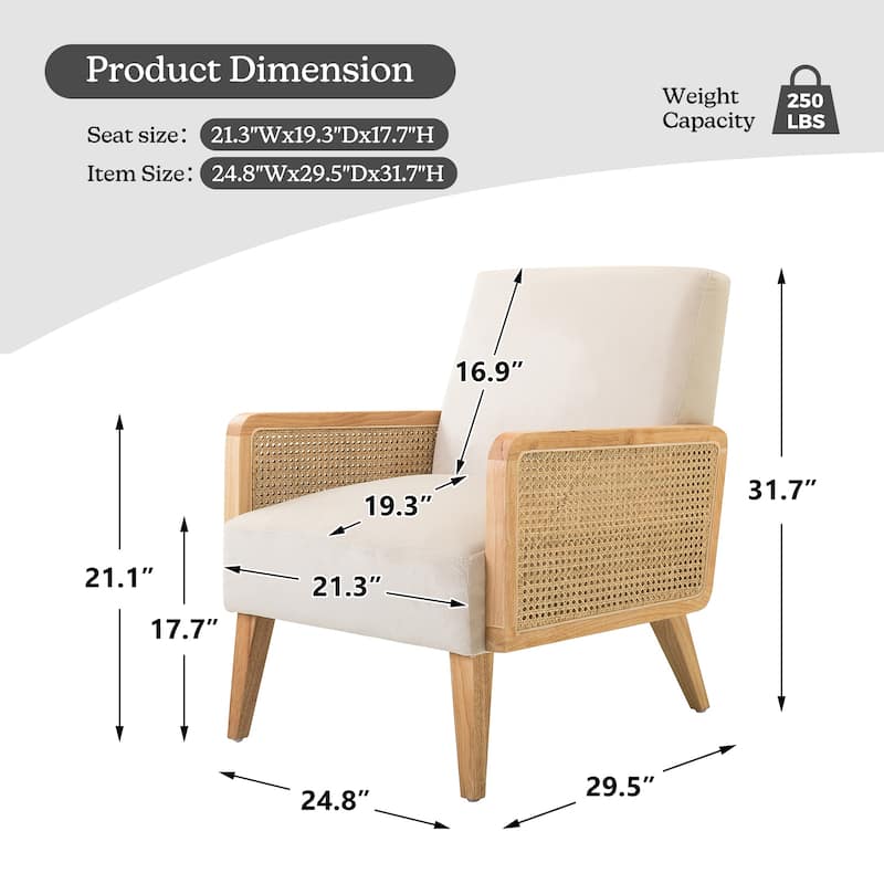 Carmina Upholstered Accent Chair with Natural Rattan Arms by HULALA HOME