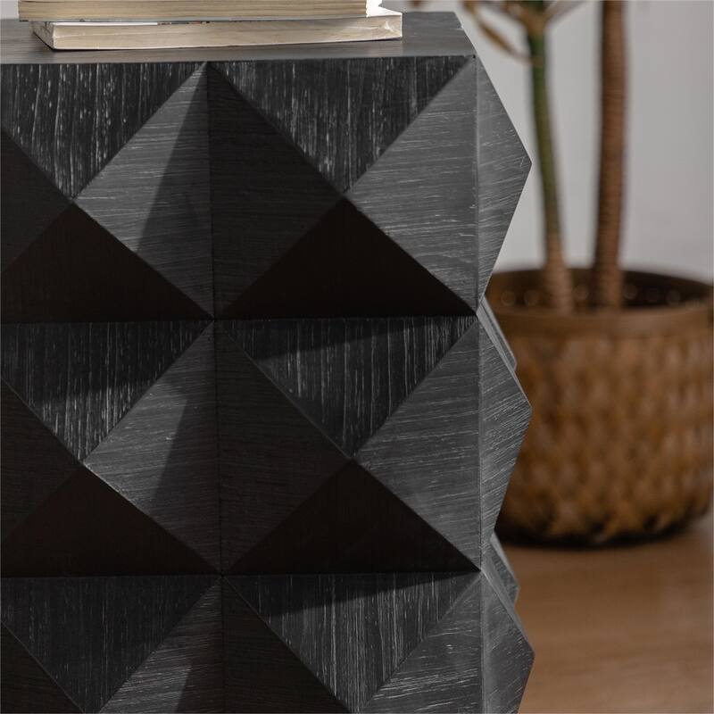 23.62" Wood Coffee Table with Embossed Pattern Design