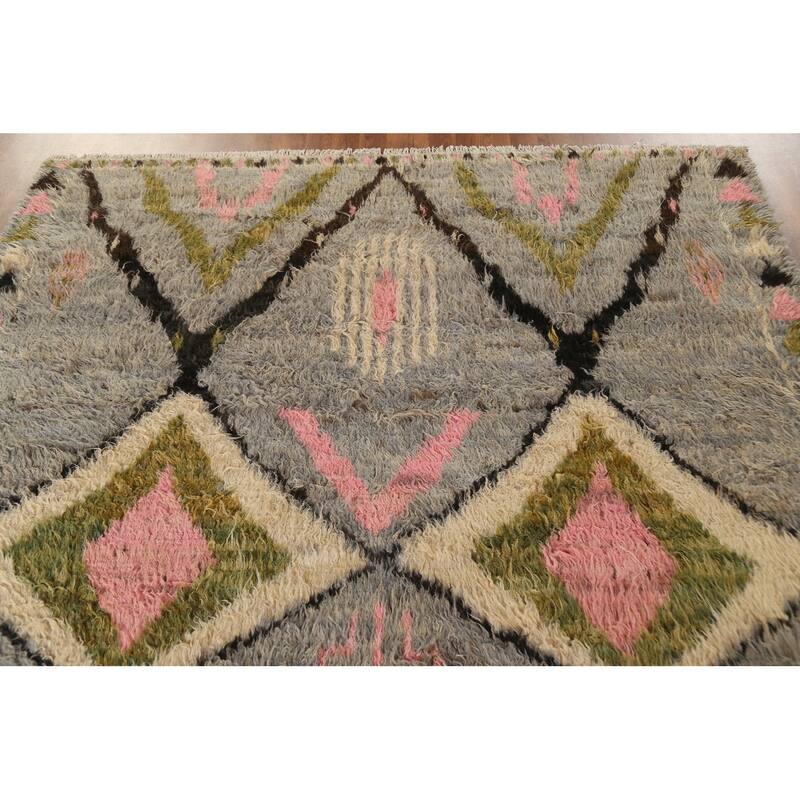 Hand Knotted Oriental 100% Wool Carpet Modern Tribal Greys & Charcoal Moroccan Area Rug - 8' 10'' X 6' 10''
