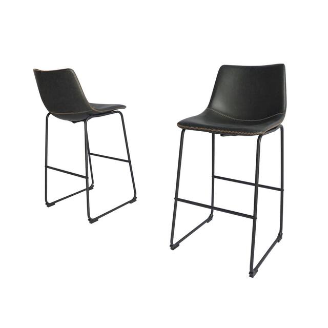 Best Quality Furniture Modern 29-inch Faux Leather Bar Stool (Set of 2) - Charcoal