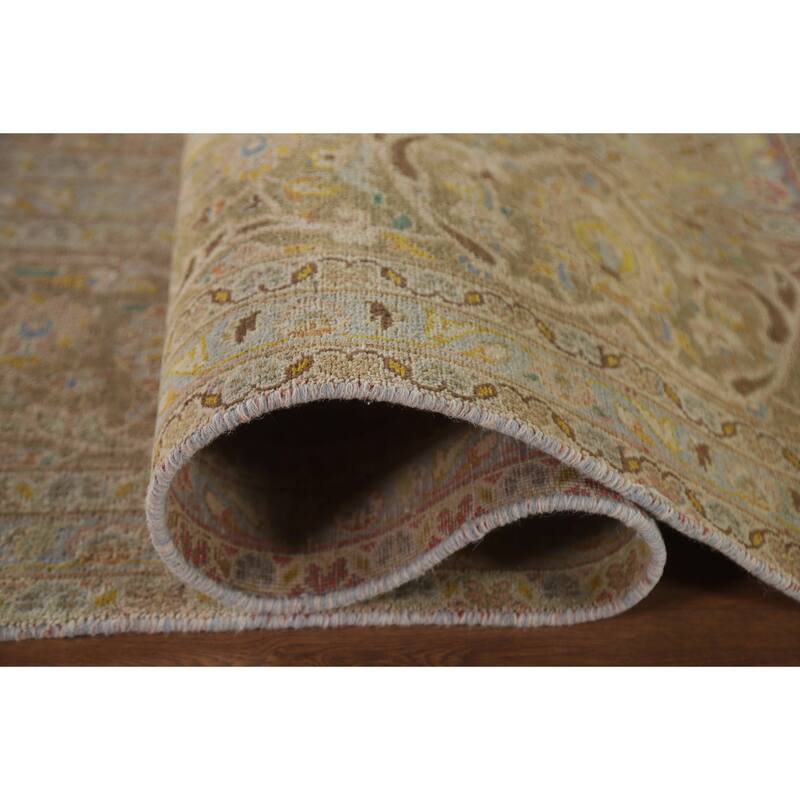 Hand Knotted Oriental 100% Wool Carpet Traditional Floral Pink Mashad Area Rug - 13' 0'' X 9' 6''